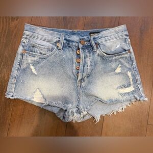 Blank NYC Light Blue Distressed Denim Jean Shorts